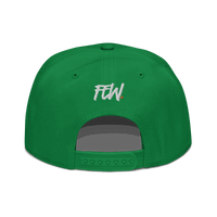 Back view of a green and black bitcoin snapback hat.