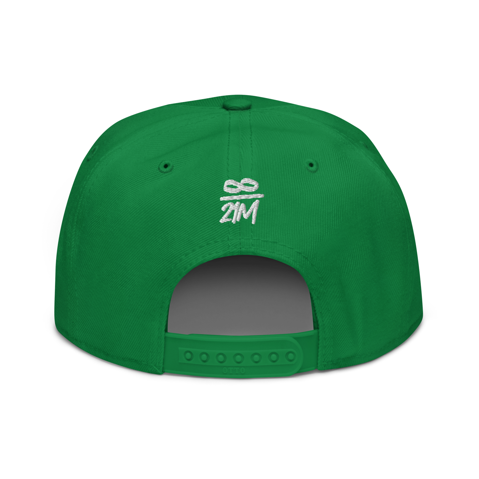 Back view of a green and black bitcoin snapback hat.