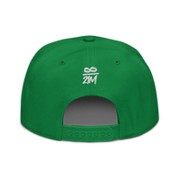 Infinity / 21M bitcoin snapback hat in Kelly Green, back view.