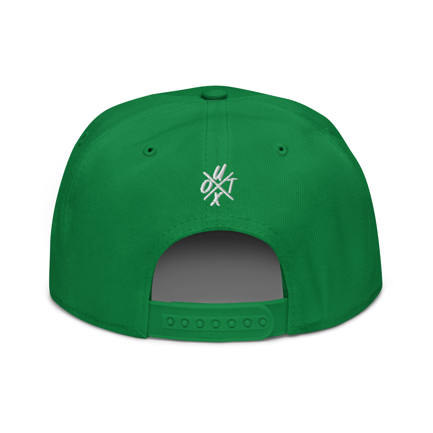 UTXO bitcoin snapback hat in Kelly Green, back view.