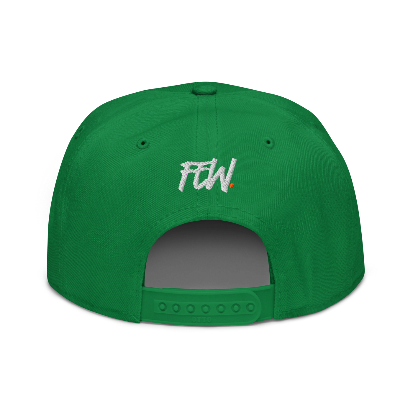 Few. bitcoin snapback hat in Kelly Green, back view.
