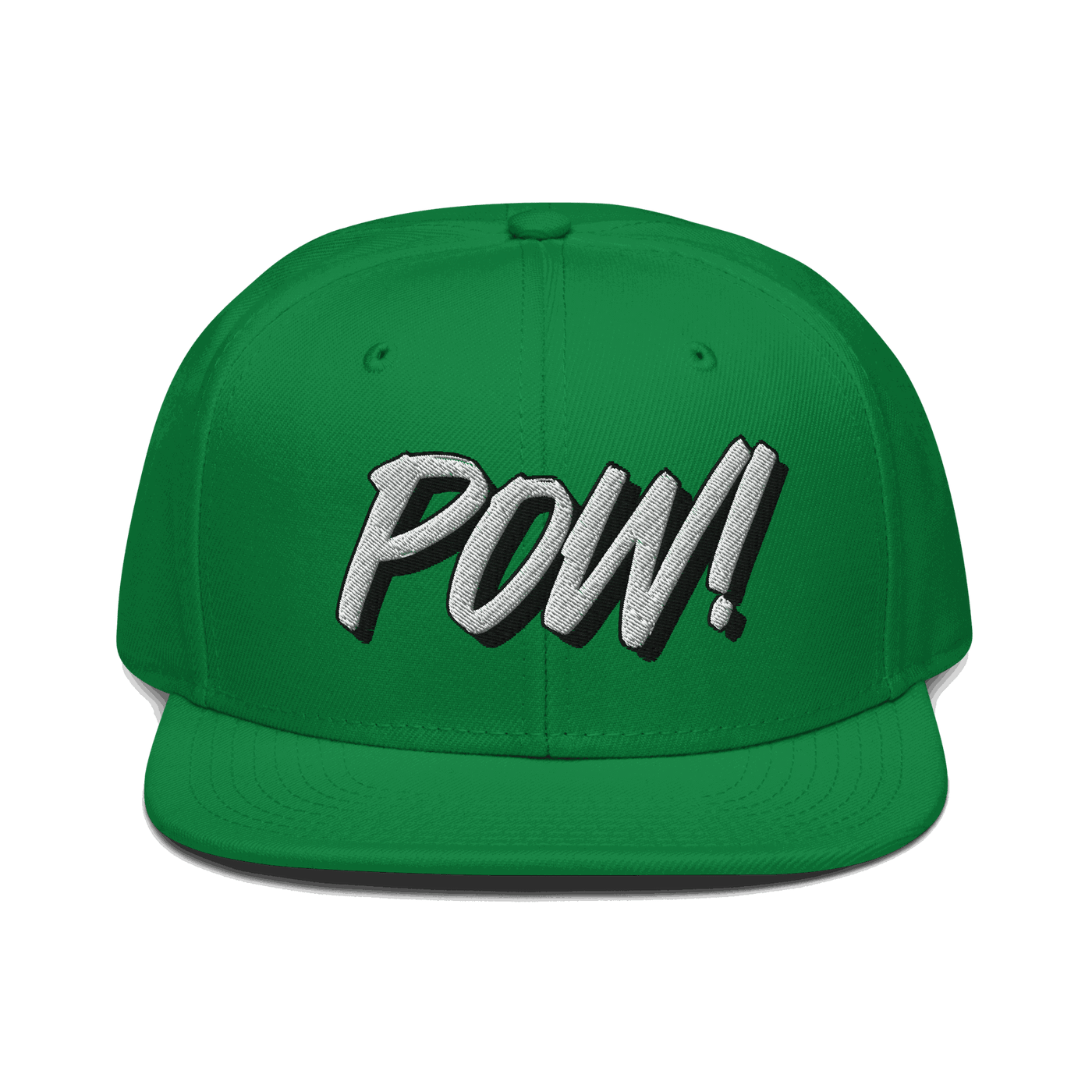Front view of a green and black bitcoin snapback hat.