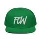 Front view of a green and black bitcoin snapback hat.