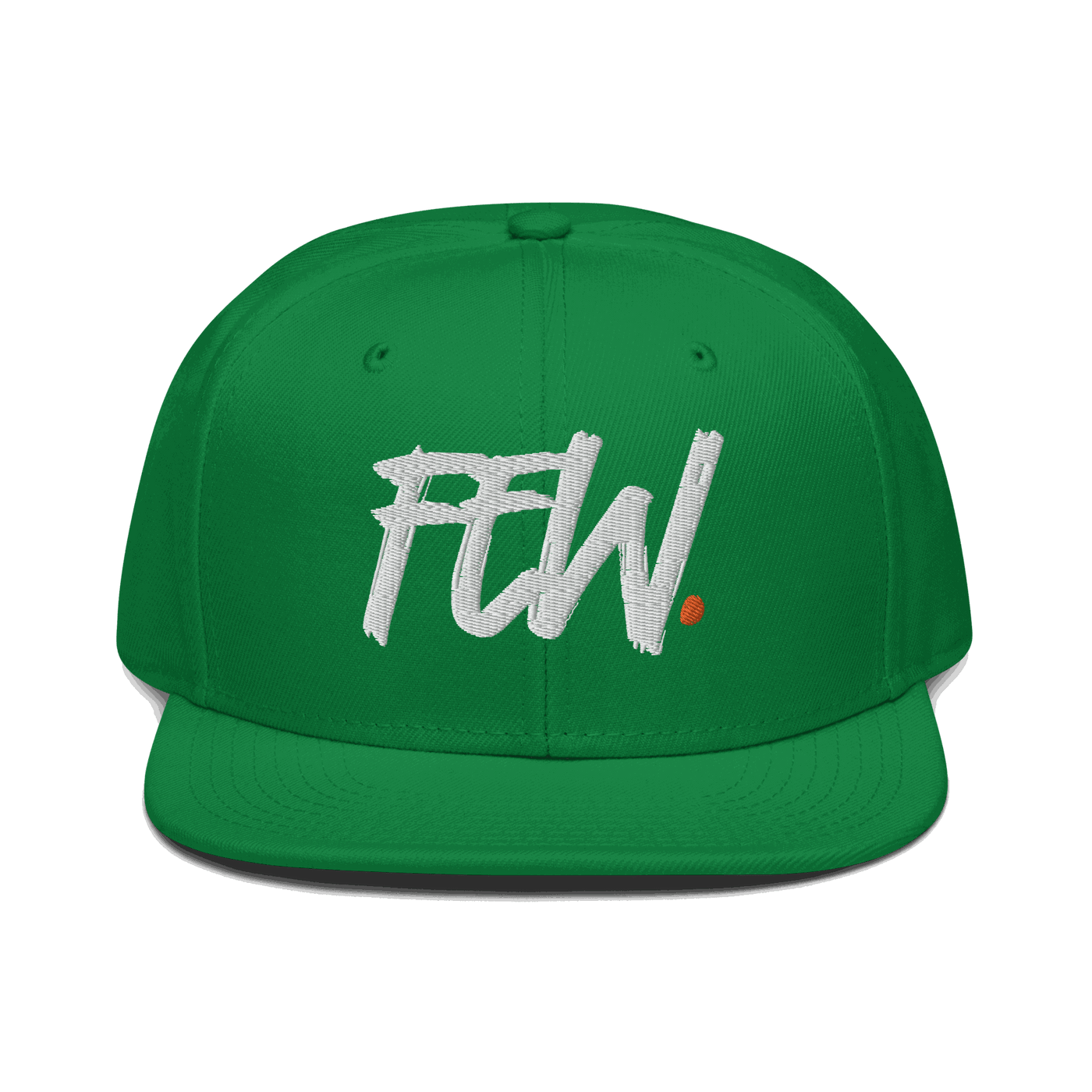 Front view of a green and black bitcoin snapback hat.