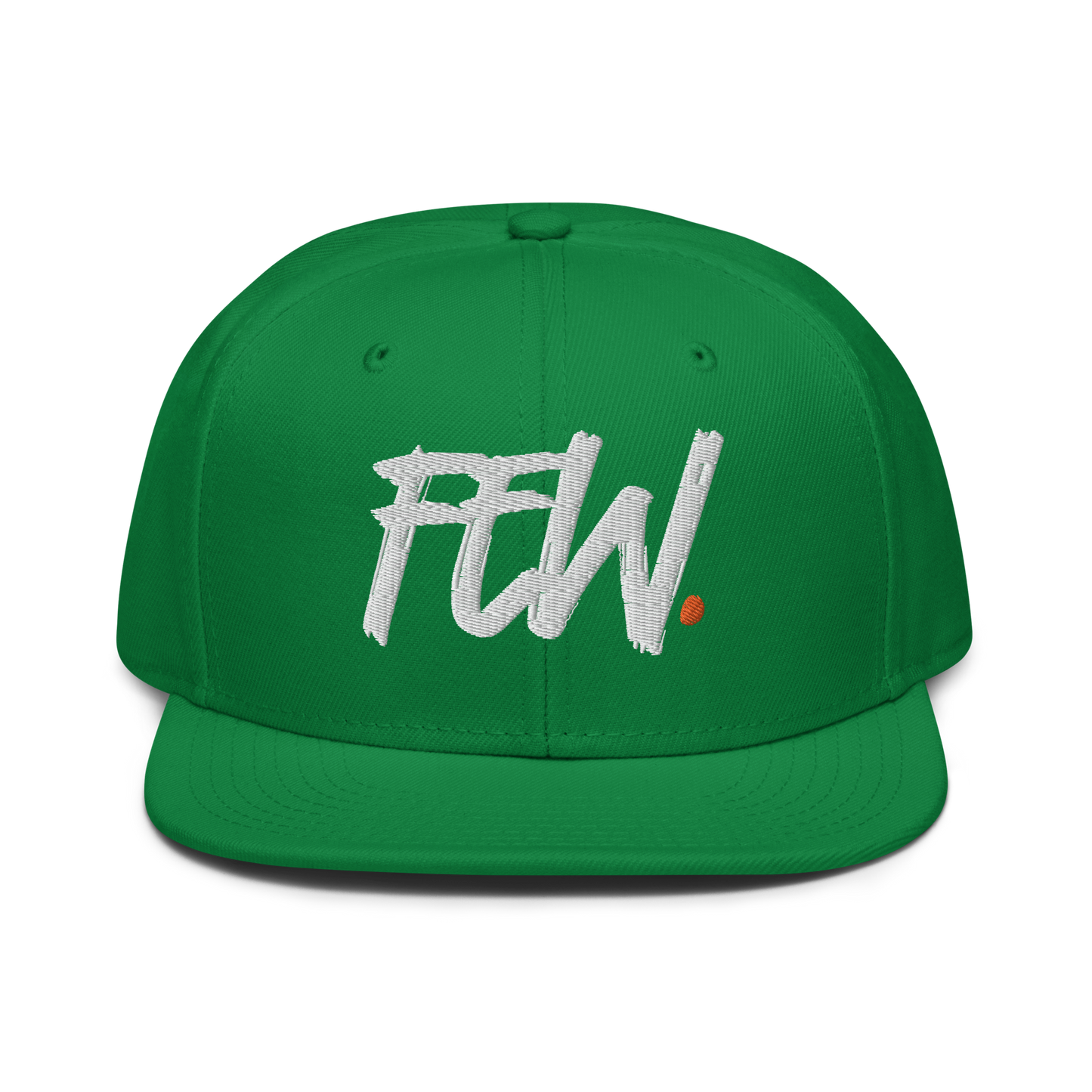 Front view of a green and black bitcoin snapback hat.