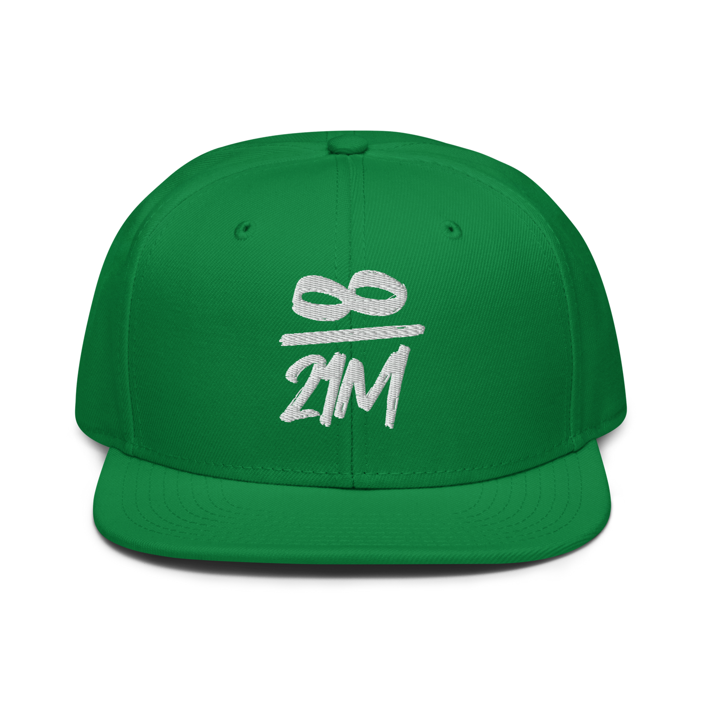 Front view of a green and black bitcoin snapback hat.