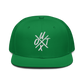 Front view of a green and black bitcoin snapback hat.