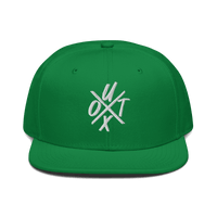 Front view of a green and black bitcoin snapback hat.