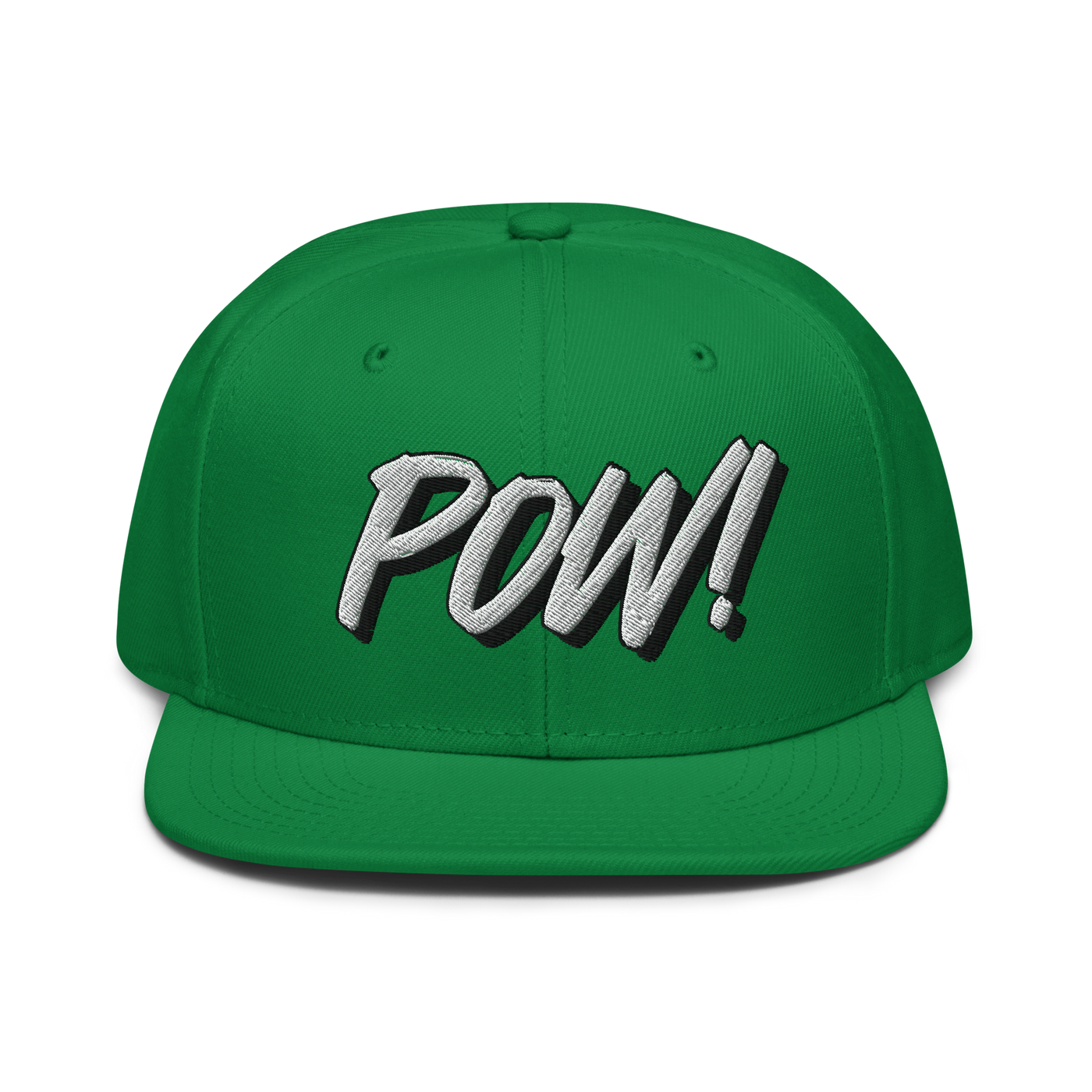 POW! Bitcoin-Snapback-Cap in Kellygrün, Vorderansicht.