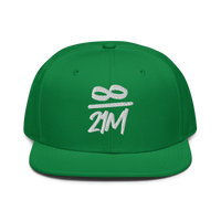 Infinity / 21M bitcoin snapback hat in Kelly Green, front view.