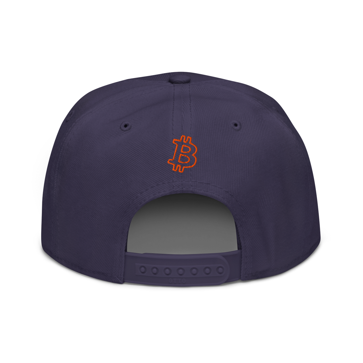 Circuit Board bitcoin snapback hat in Navy, back view.