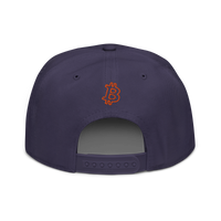 Circuit Board bitcoin snapback hat in Navy, back view.