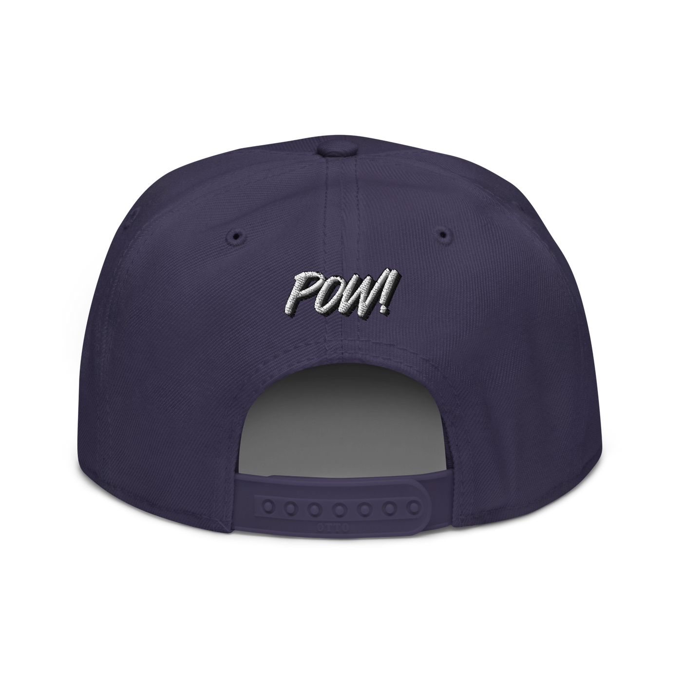 POW! Bitcoin-Snapback-Cap in Marineblau, Rückansicht.