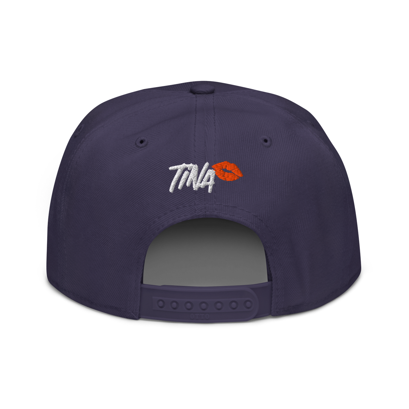 TINA bitcoin snapback hat in Navy, back view.