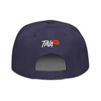 TINA bitcoin snapback hat in Navy, back view.