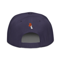 White Rabbit bitcoin snapback hat in Navy, back view.