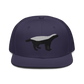 Front view of a navy blue bitcoin snapback hat.
