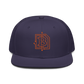 Front view of a navy blue bitcoin snapback hat.