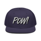 Front view of a navy blue bitcoin snapback hat.