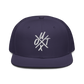 Front view of a navy blue bitcoin snapback hat.