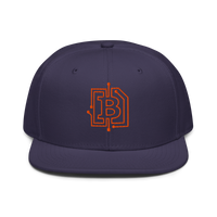 Circuit Board bitcoin snapback hat in Navy, front view.