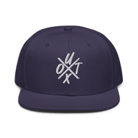 UTXO bitcoin snapback hat in Navy, front view.