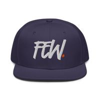Few. bitcoin snapback hat in Navy, front view.