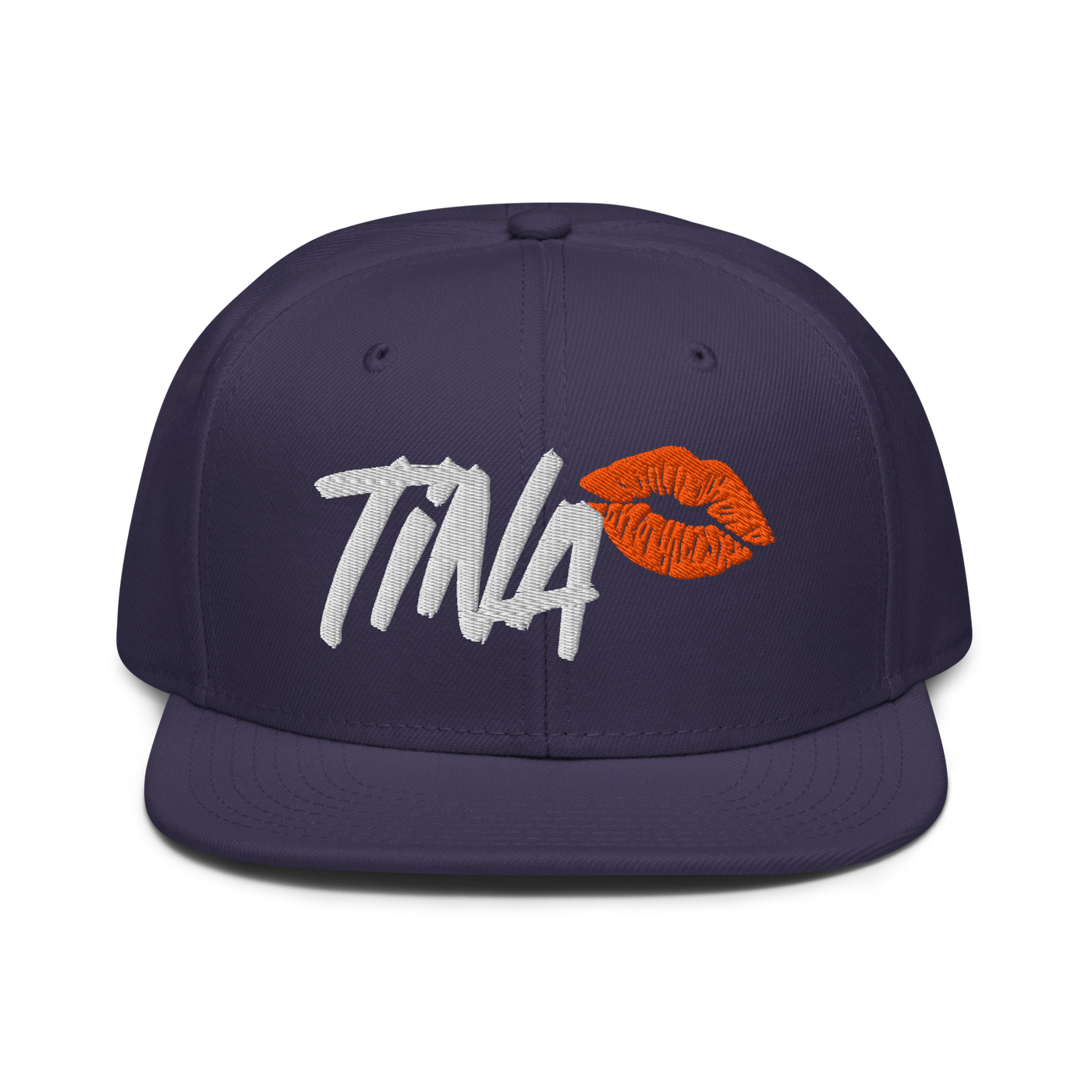 TINA bitcoin snapback hat in Navy, front view.