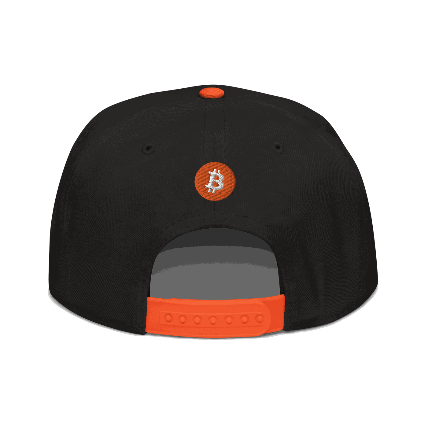 Black Bitcoin snapback hat with structured high-profile design and grey under visor, showing Einundzwanzig logo.