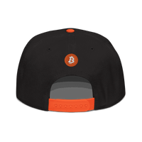 Black Bitcoin snapback hat with structured high-profile design and grey under visor, showing Einundzwanzig logo.