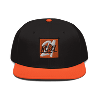 Black Bitcoin snapback hat with flat visor and yellow 21 Rebel logo embroidered front