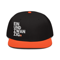 Black Bitcoin snapback hat with structured 6-panel design and grey under visor for Einundzwanzig movement