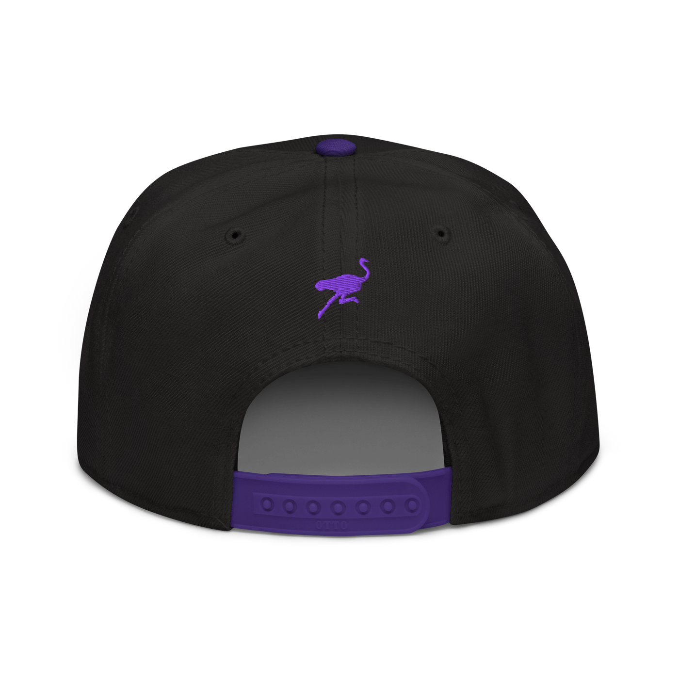 Nostr nostr snapback hat in Purple / Black / Black, back view.