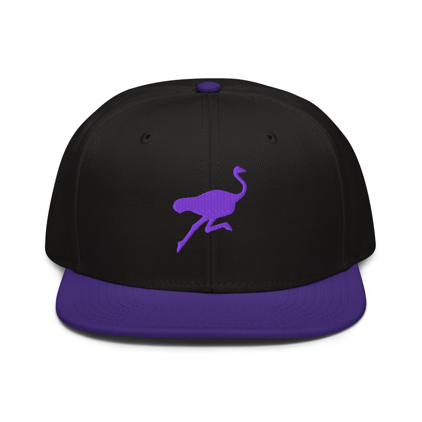 Nostrich nostr snapback hat in Purple / Black / Black, front view.