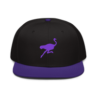 Nostrich nostr snapback hat in Purple / Black / Black, front view.
