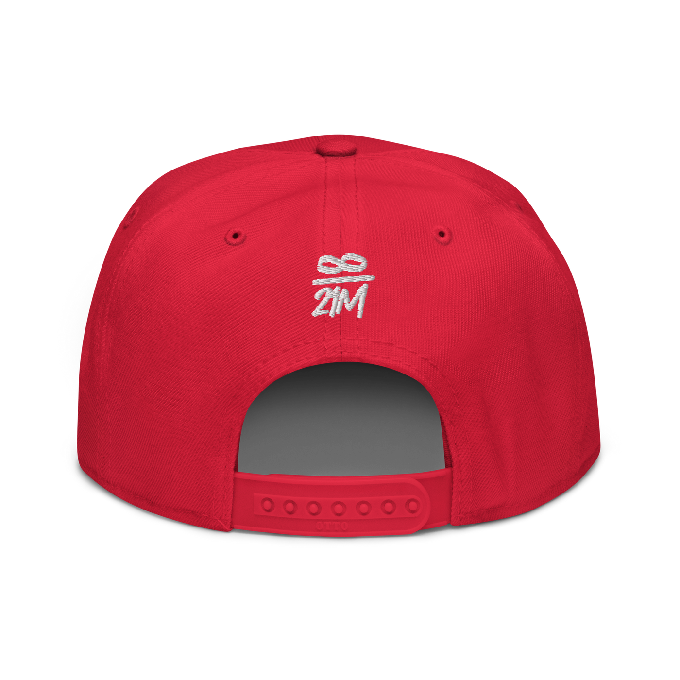 Infinity / 21M bitcoin snapback hat in Red, back view.