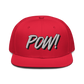 Front view of a red bitcoin snapback hat.