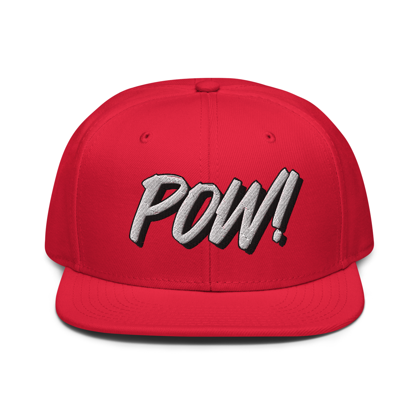 POW! Bitcoin-Snapback-Cap in Rot, Vorderansicht.