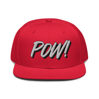 POW! Bitcoin-Snapback-Cap in Rot, Vorderansicht.