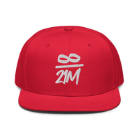 Infinity / 21M bitcoin snapback hat in Red, front view.