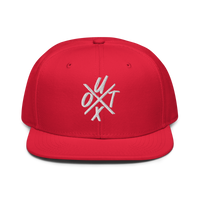 UTXO bitcoin snapback hat in Red, front view.