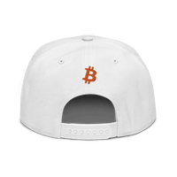 Black Bitcoin B snapback hat with structured high-profile design and flat visor