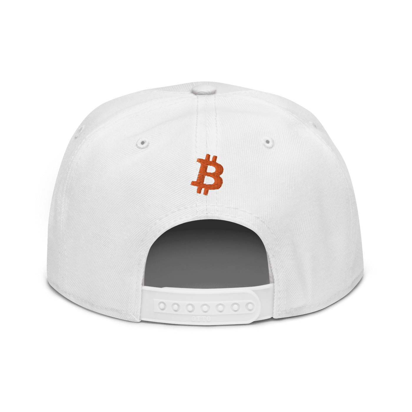 Black Bitcoin snapback hat with "Emergency Exit" embroidered in yellow, flat visor, and grey under visor
