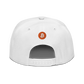 Back view of a white bitcoin snapback hat.