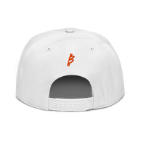 21 Rebel bitcoin snapback hat in White, back view.