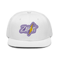 Front view of a white nostr snapback hat.