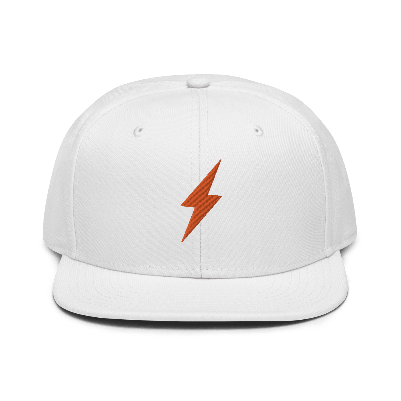 Black Bitcoin snapback hat featuring Lightning payment protocol logo, structured flat visor with grey under visor