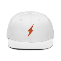 Black Bitcoin snapback hat featuring Lightning payment protocol logo, structured flat visor with grey under visor