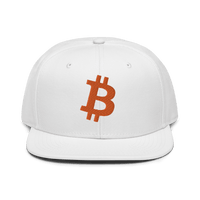 Black Bitcoin B snapback hat with flat visor and grey under visor