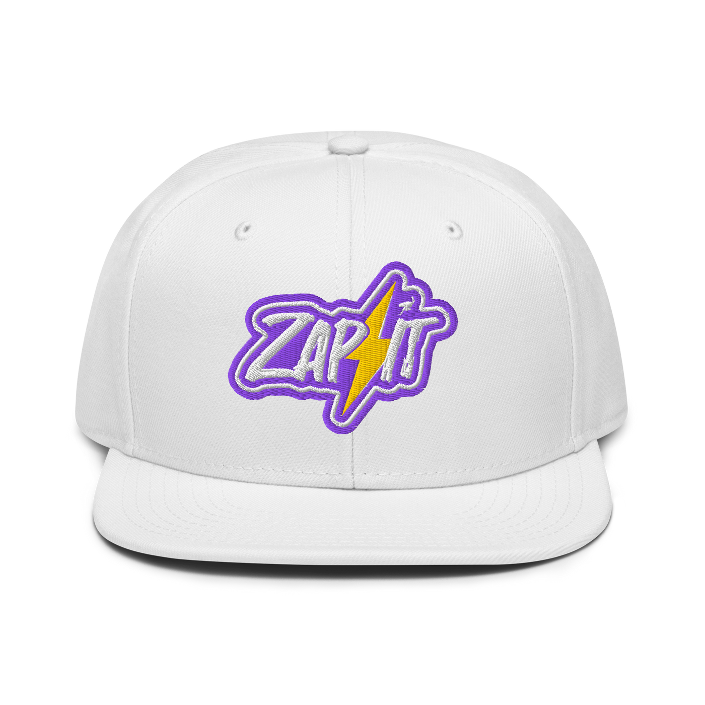 Zap It nostr snapback hat in White, front view.